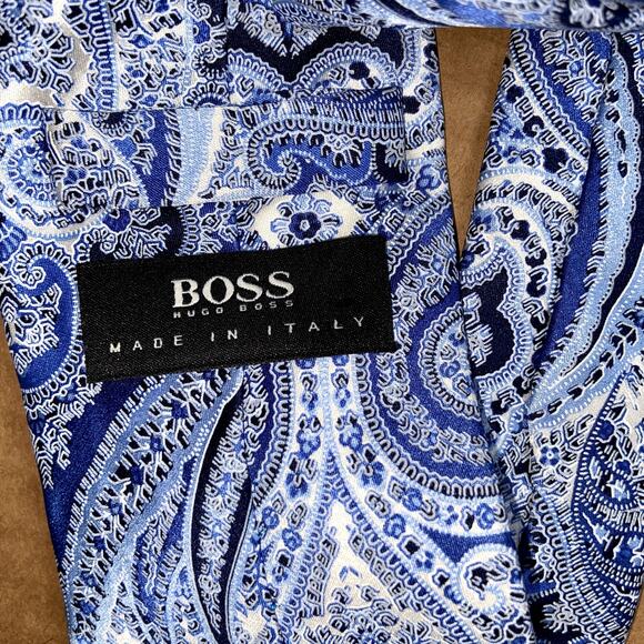 Boss Hugo Boss Men's Paisley Neck Tie Blue Classic 100% Silk Made In Italy - Picture 2 of 6